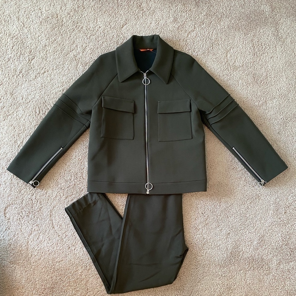 Smarteez- Olive Green Industrial Like Matching Set with Jacket and Jogger Pants - Picture 2 of 16